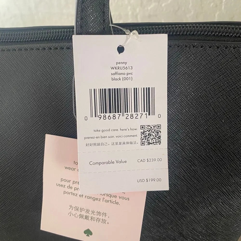 Kate Spade New York Tote Bag Purse Handbag Black Glitter Large - Picture 3 of 4